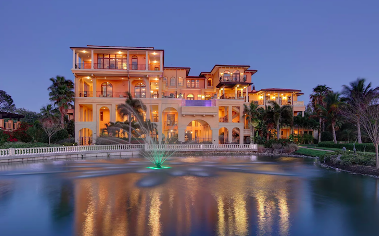 14275 Siesta Rd, Largo
$11,900,000
This 17,599 square-feet Tuscan-style estate comes with four bedrooms and nine bathrooms, and sits on 4.5-acres of land, with 247-feet of waterfront on the Intracoastal. Resting on 173 concrete pilings, the house is essentially a hurricane stopper and features windows that can sustain 175-MPH winds, a whole house generator, a solar water heater, and energy efficient appliances. The home also includes an outdoor fire pit overlooking a bordered pond, an indoor playground with a putting green, a grand salon with a two-story handmade fireplace, a two-story tall dining room, and a commercial catering kitchen. Outside, there's a guest suite, a salt water pool with Infinity edge, fountains that are surrounded by a shell stone deck, an outdoor kitchen and a boating dock.
