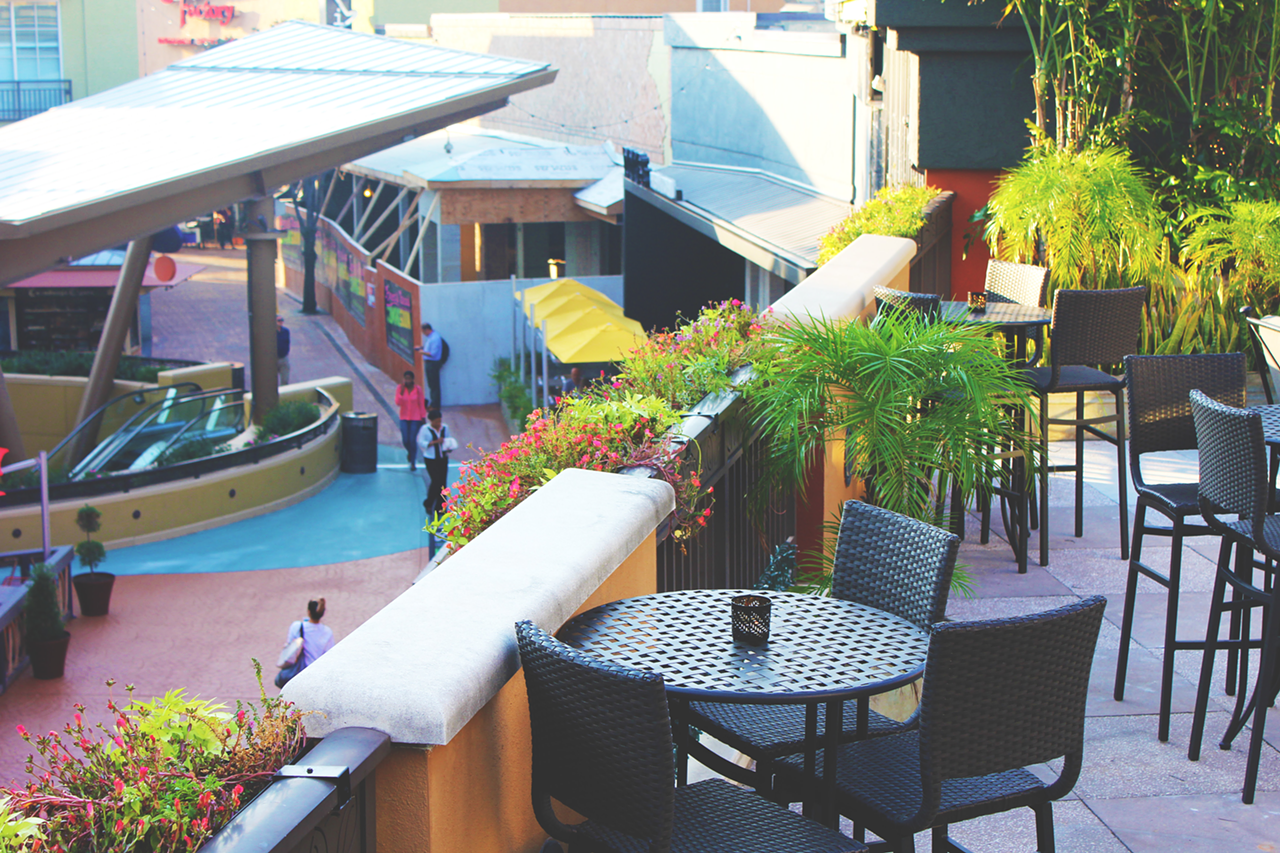 In Tampa, the outdoor patio overlooks Bay Street at International Plaza.