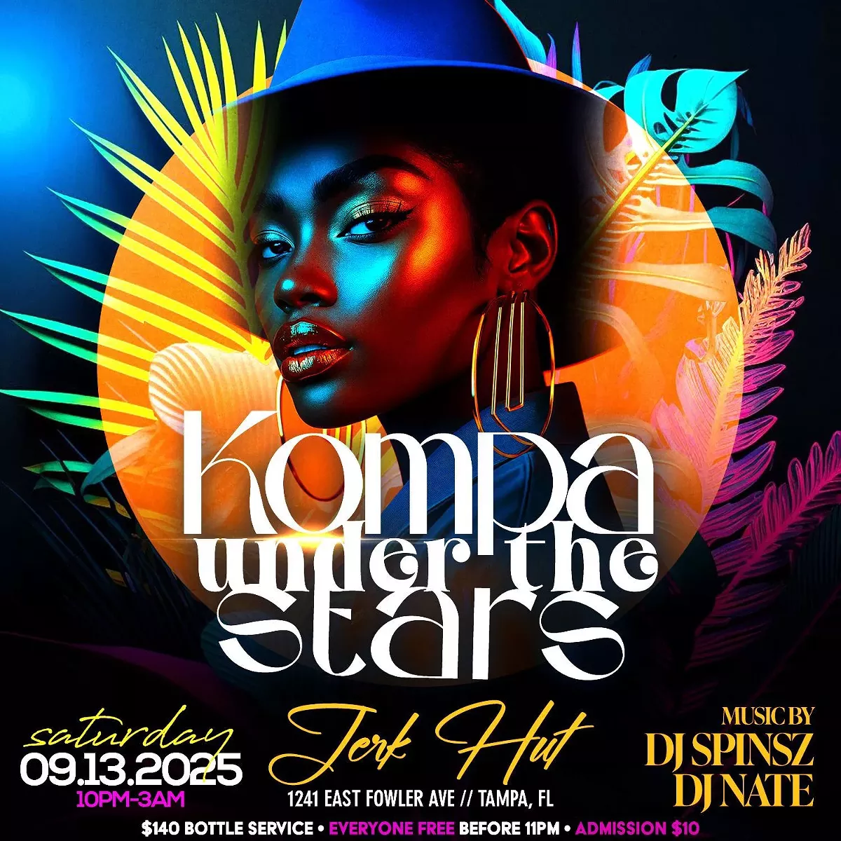 Experience the ultimate Caribbean party at Jerk Hut! Join us on Saturday, September 13th from 10 PM &ndash; 3 AM for a night of Kompa rhythms, island vibes, and high energy. Music by DJ Spinsz & DJ Nate, $140 bottle service, and everyone FREE before 11 PM. Admission $10 after.