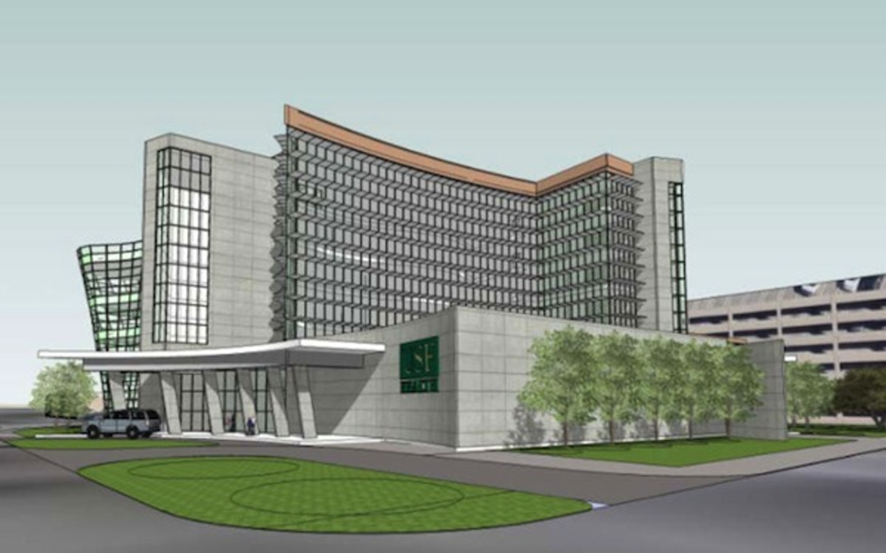 A preliminary rendering of the proposed downtown med school building.