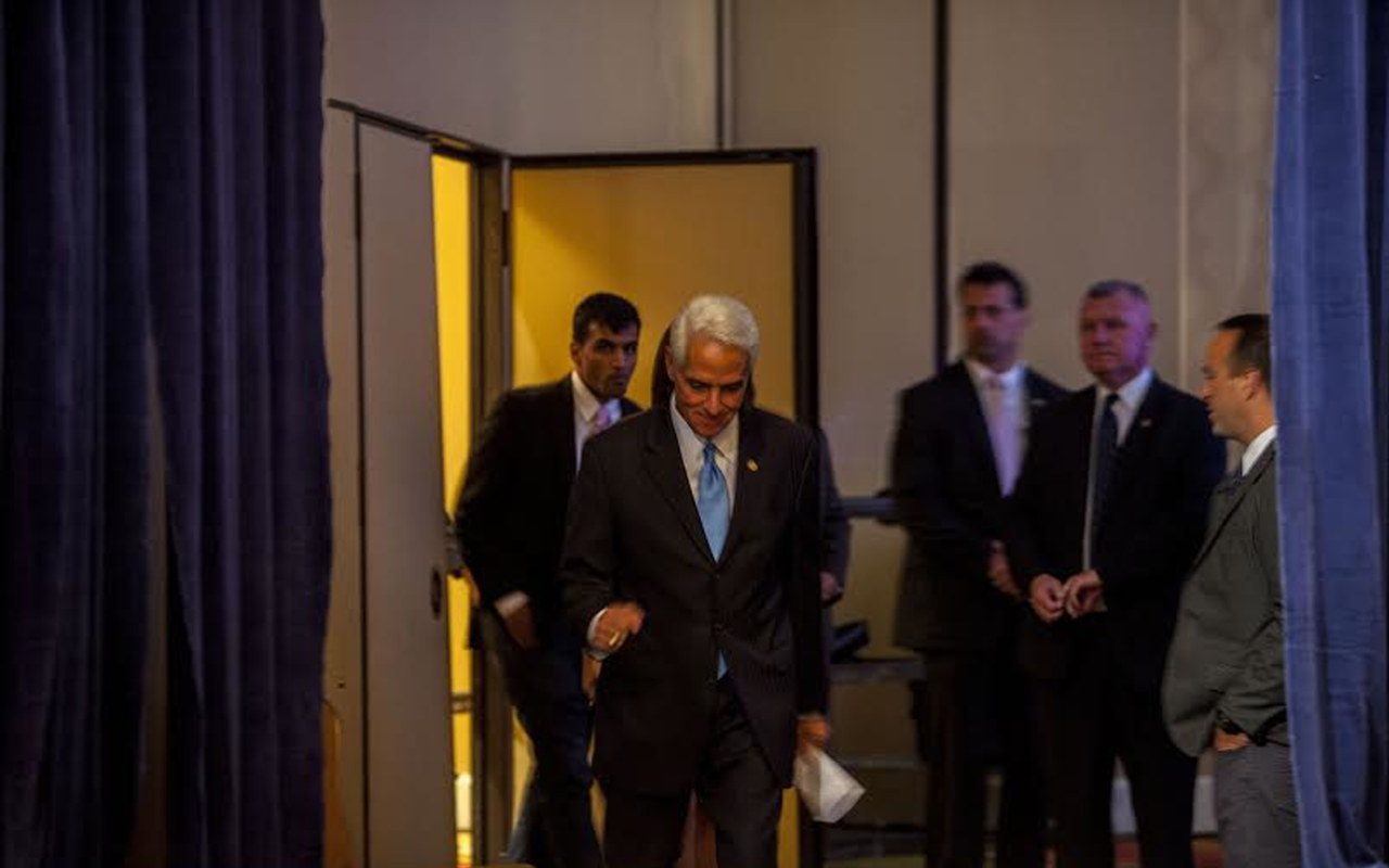 Charlie Crist marching to the stage at the Vinoy Hotel in St. Pete to give his concession speech Tuesday night.