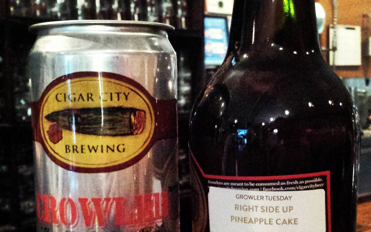 Cigar City's "Big Ole Can of Beer" next to its growler.