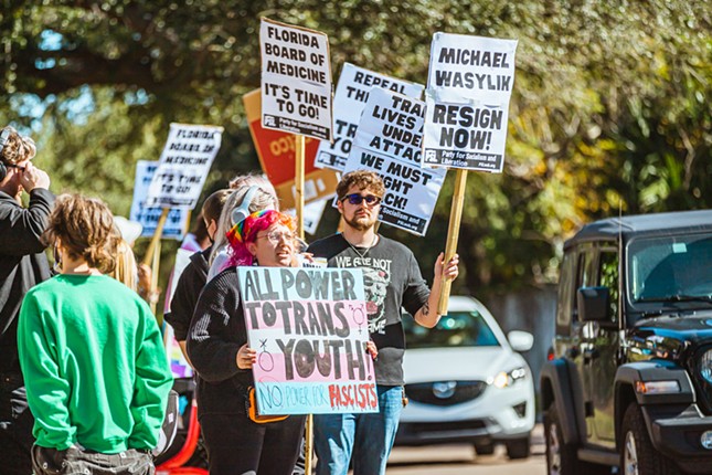 Activists outside the office of Dr. Michael Wasylik in Tampa, Florida on Jan. 7, 2023.