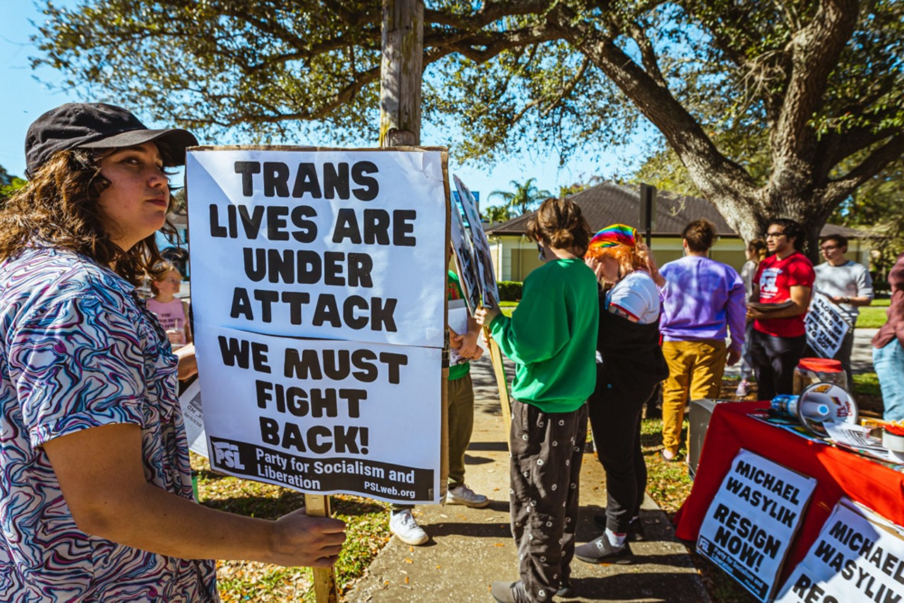 Photos: Activists protest anti-trans legislation outside office of Tampa surgeon Michael Wasylik