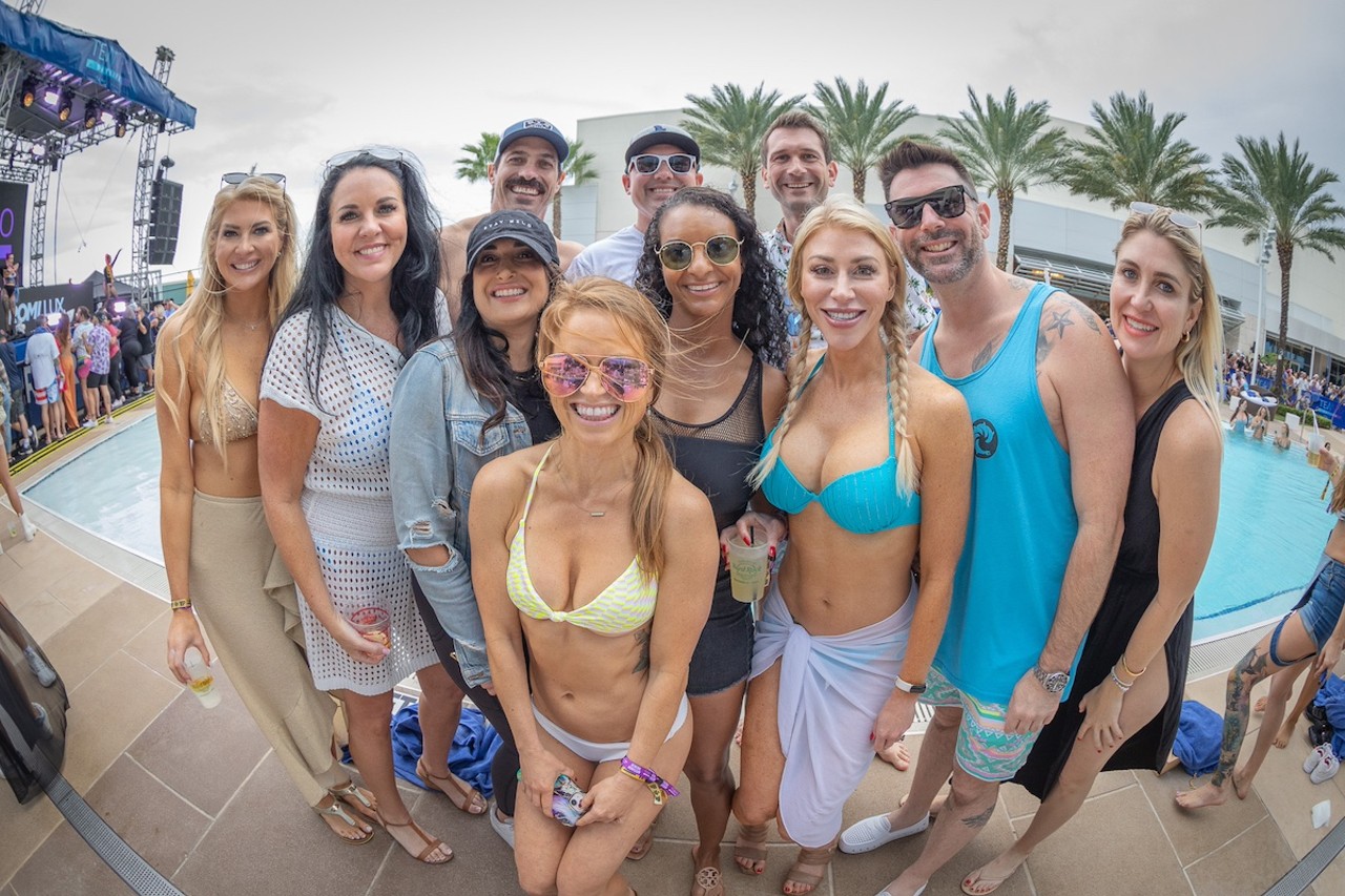 Partygoers wait for The Chainsmokers at the Hard Rock Tampa Pool at the Seminole Hard Rock Hotel & Casino in Tampa, Florida on Dec. 10, 2023.