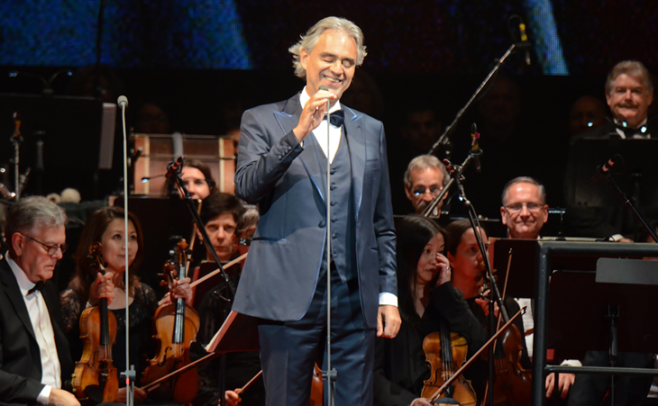 Andrea Bocelli plays Amalie Arena in Tampa, Florida on February 14, 2018.