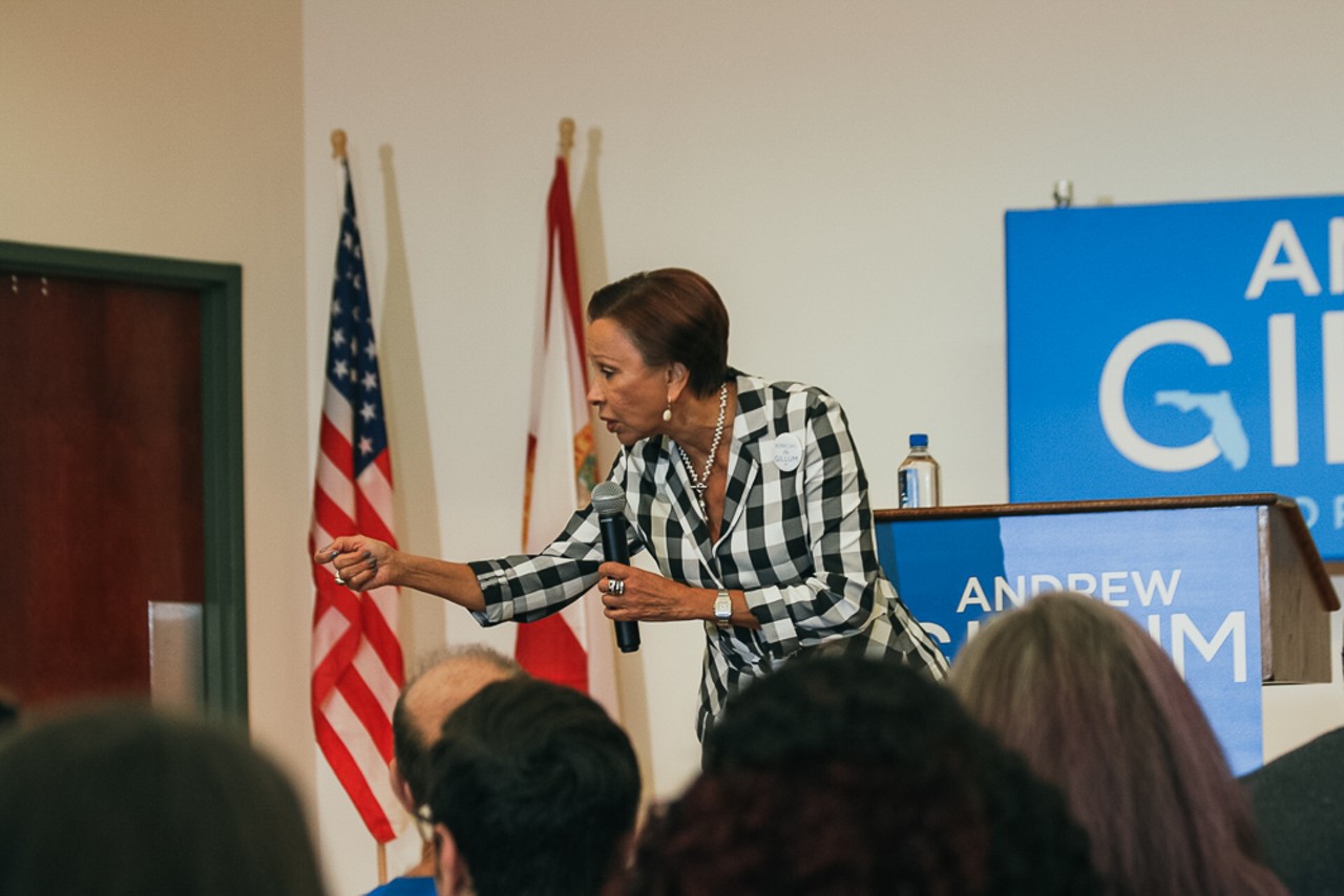 New York Congresswoman Nydia M. Velazquez greets Andrew Gillum supporters at Al Lopez Park in Tampa, Florida on October 27, 2018.