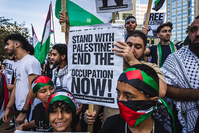 A pro-Palestine group assembles in Tampa, Florida on Oct. 13, 2023.