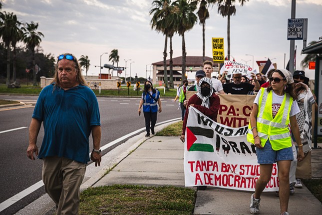 Activists outside MacDill Air Force Base in Tampa, Florida on May 13, 2024.