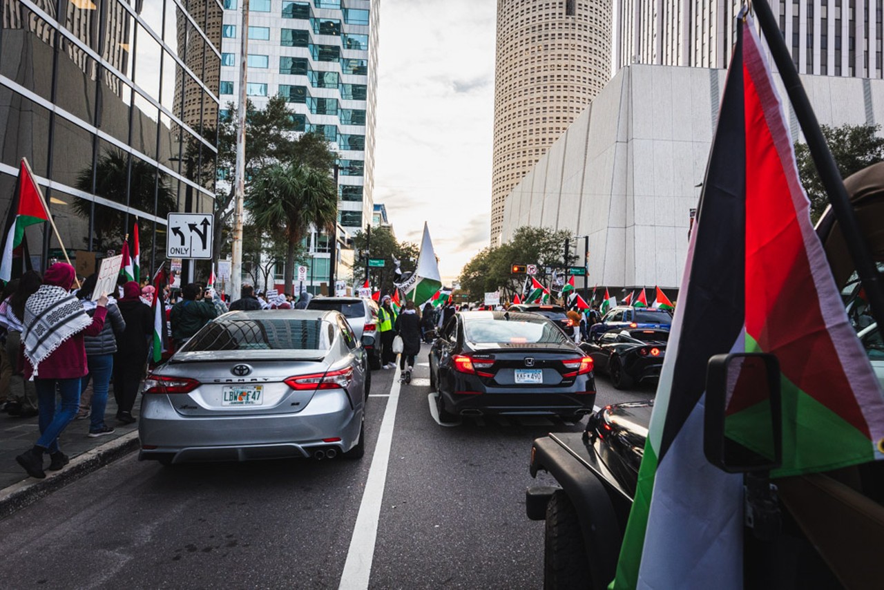 Photos: Pro-Palestine activists stop traffic in downtown Tampa as part of worldwide global strike
