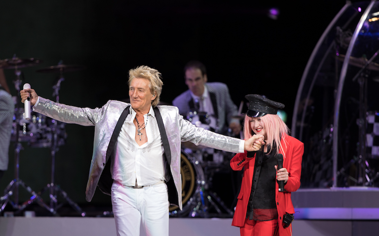 Rod Stewart and Cyndi Lauper play Amalie Arena in Tampa, Florida on July 8, 2017.