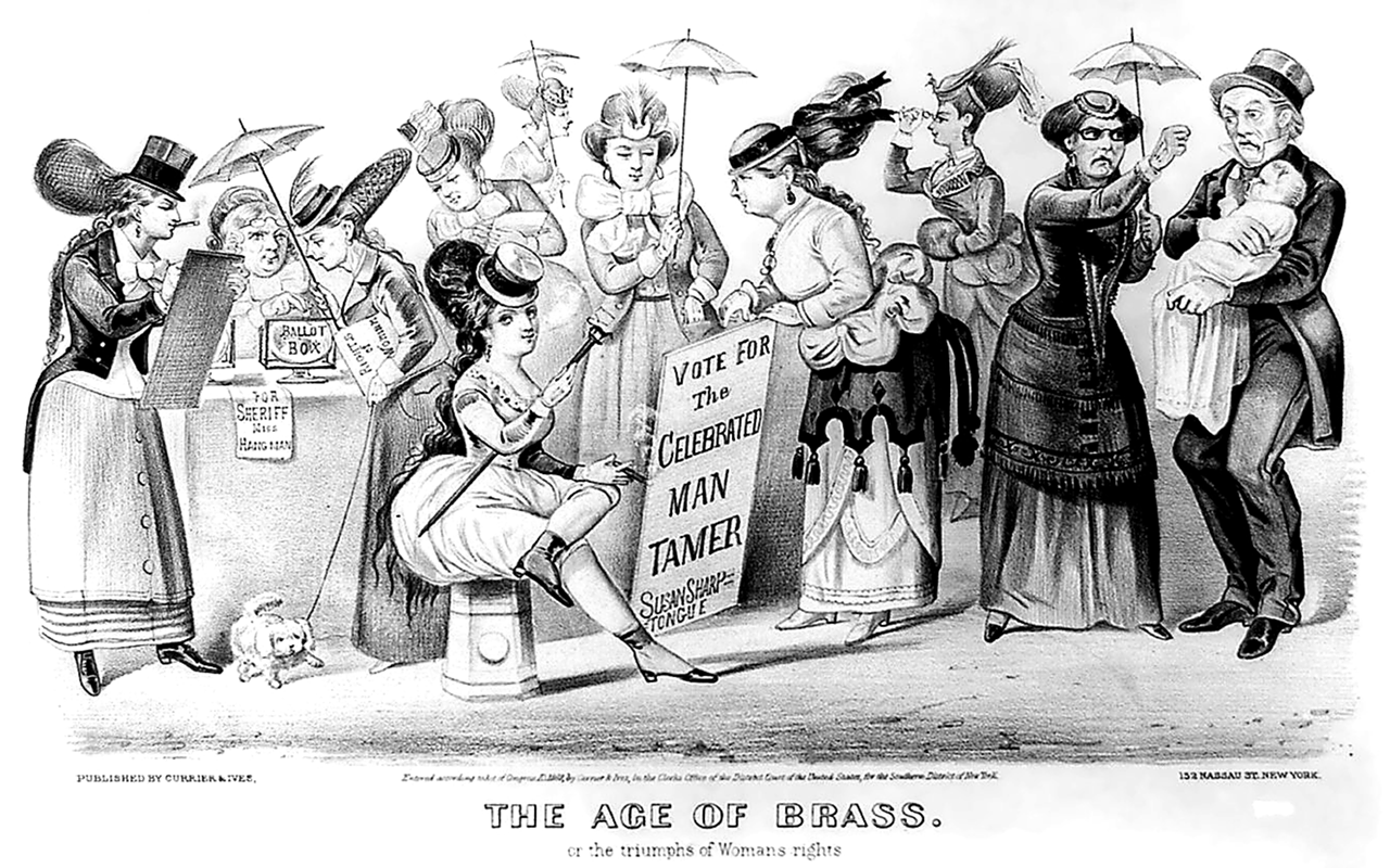 WHAT WOMEN DIDN’T WANT: An 1869 Currier and Ives lithograph caricatured the possible consequences of giving women the vote.