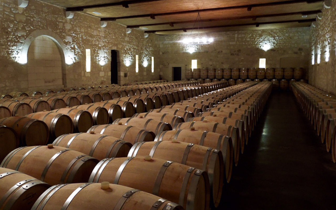 Château d'Agassac's ancient barrel room, making vino since the 13th century.