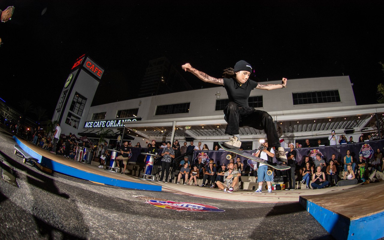 Shiloh Catori ollie at the Red Bull Mind the Gap in Orlando, Florida on October 29, 2022