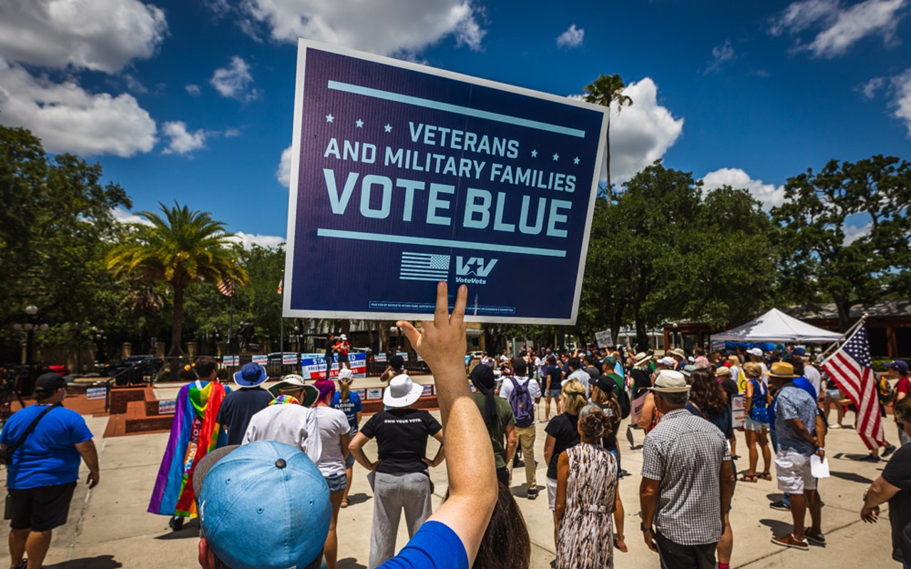 Democrats rally at Centennial Park in bor City, Florida on May 7, 2023.