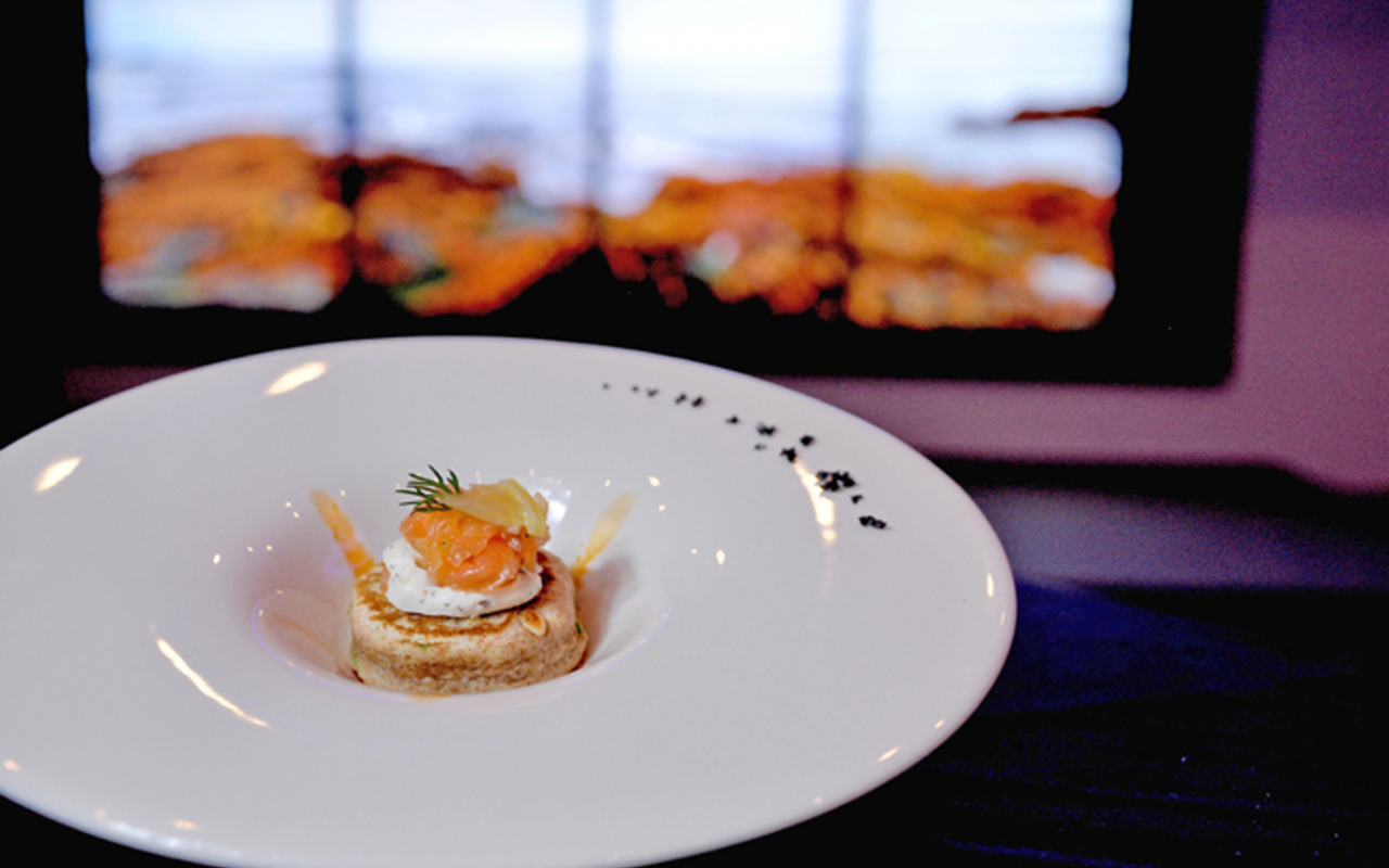 Dulcet's buckwheat blini is topped with the Nordic house gravlax and more.