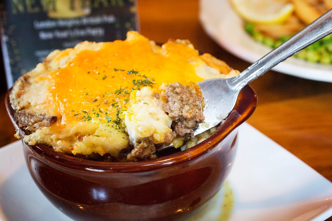 This take on shepherd's pie is an ample portion in a large ceramic ramekin.