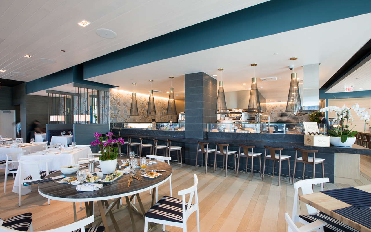 Ocean Hai's upscale vibe at the Wyndham Grand includes crisp linens and sparkling stemware.