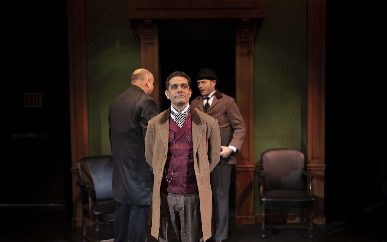Embodying the supremely cool and cerebral Sherlock Holmes, Davis returns to the stage while also directing the madcap action with perfect panache.