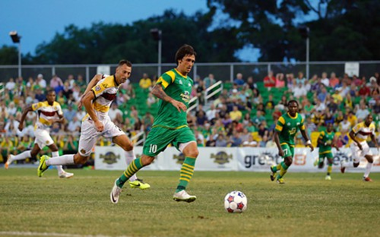 Georgi Hristov moves down the field against Fort Lauderdale, which the Tampa Bay Rowdies beat 3-2 on Saturday after trailing 2-0. Hristov keyed the comeback, assisting on the Rowdies' first goal by Willie Hunt. The Rowdies will face the Orlando City Soccer Club in the third round of the U.S. Open Cup on Wednesday at the Seminole Soccer Complex in Sanford.