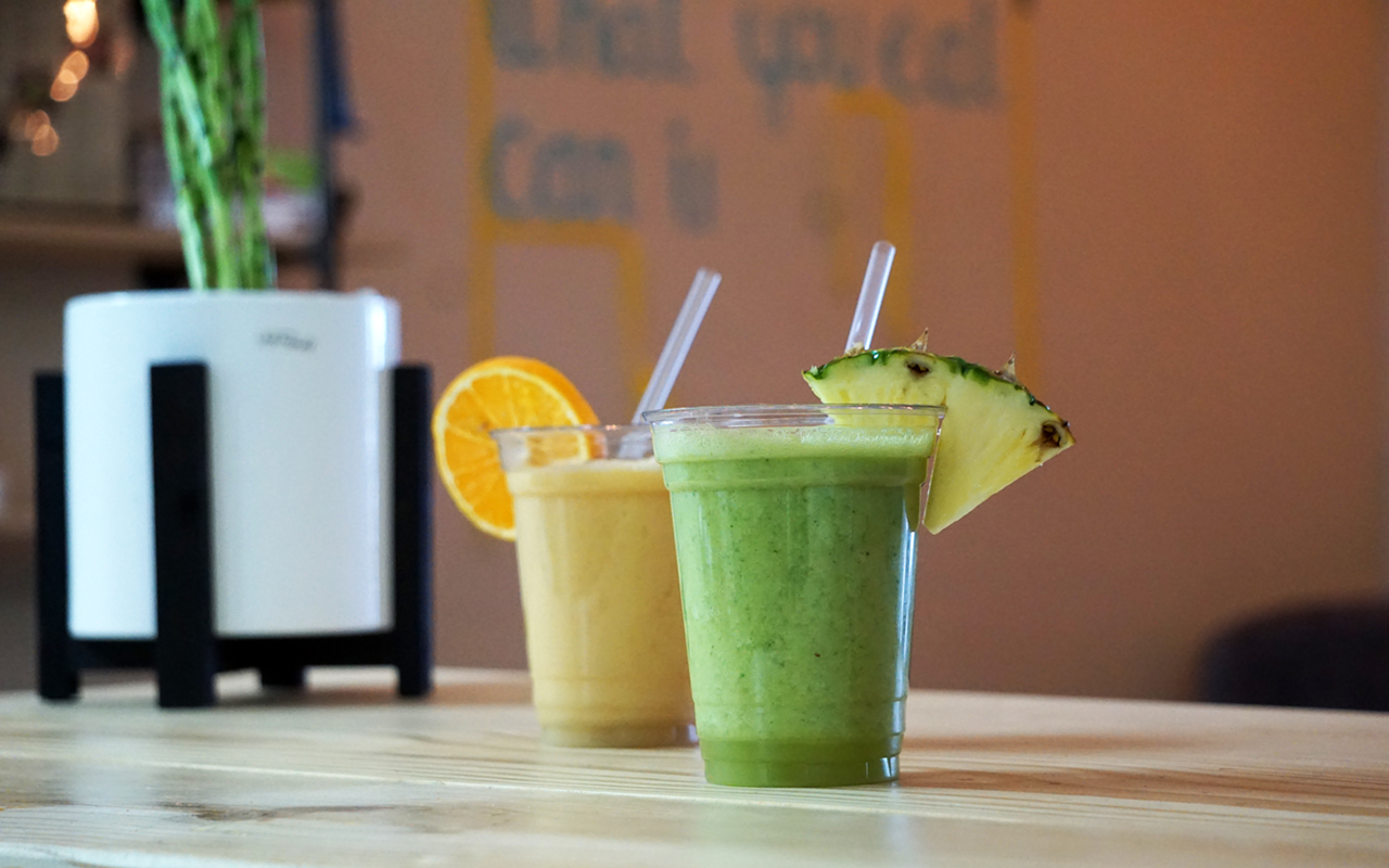 Smoothies are offered alongside the new shop's cold-pressed juice selection.