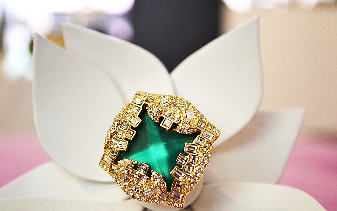 JEWEL TONE: A Teatro Moderne Gold Bijou Pyramid Ring by Alexis Bittar, photographed at Zoey Bloom.