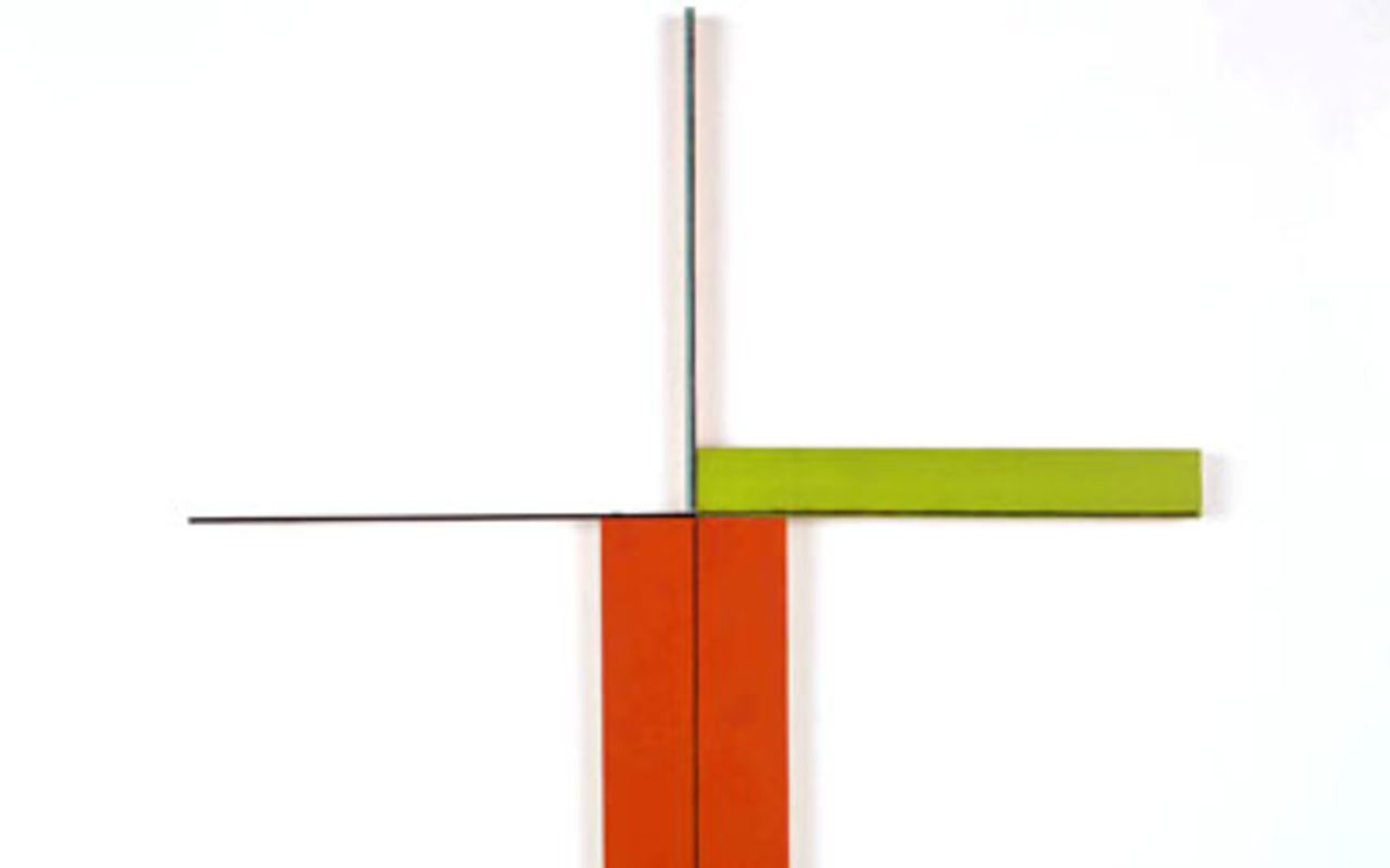 CROSS PURPOSES: Robert Mangold's "Red/Aqua/Yellowgreen + Painting" (1982-83), pencil and paint on wood and aluminum.