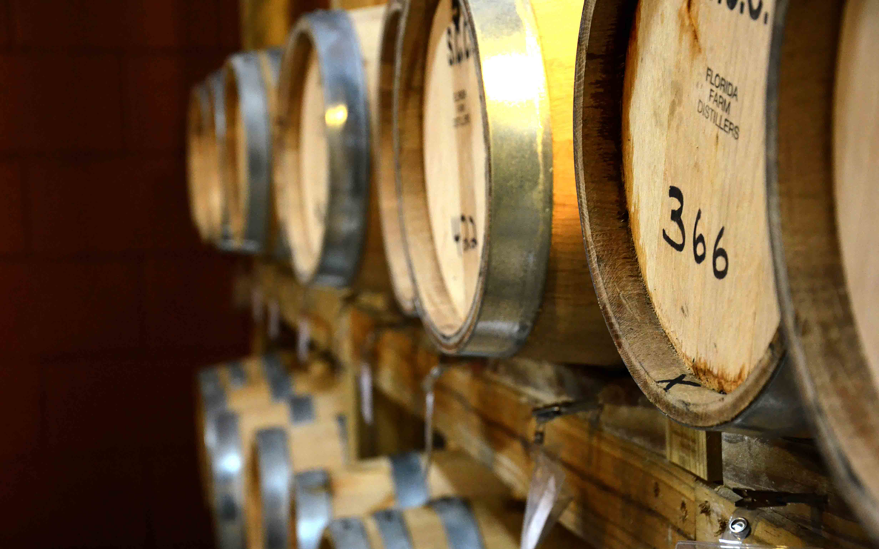 Florida Farm Distillers ages its Palm Ridge whiskeys in charred oak barrels.