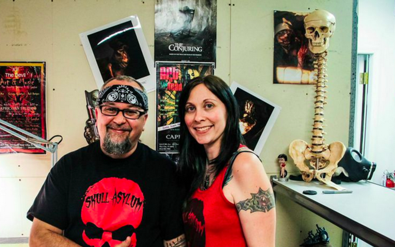 SHOCK AND AWE-SOME: Johnny Brajdic and wife Shannon Kelly Brajdic at the grand opening of their new studio, Skull Asylum.