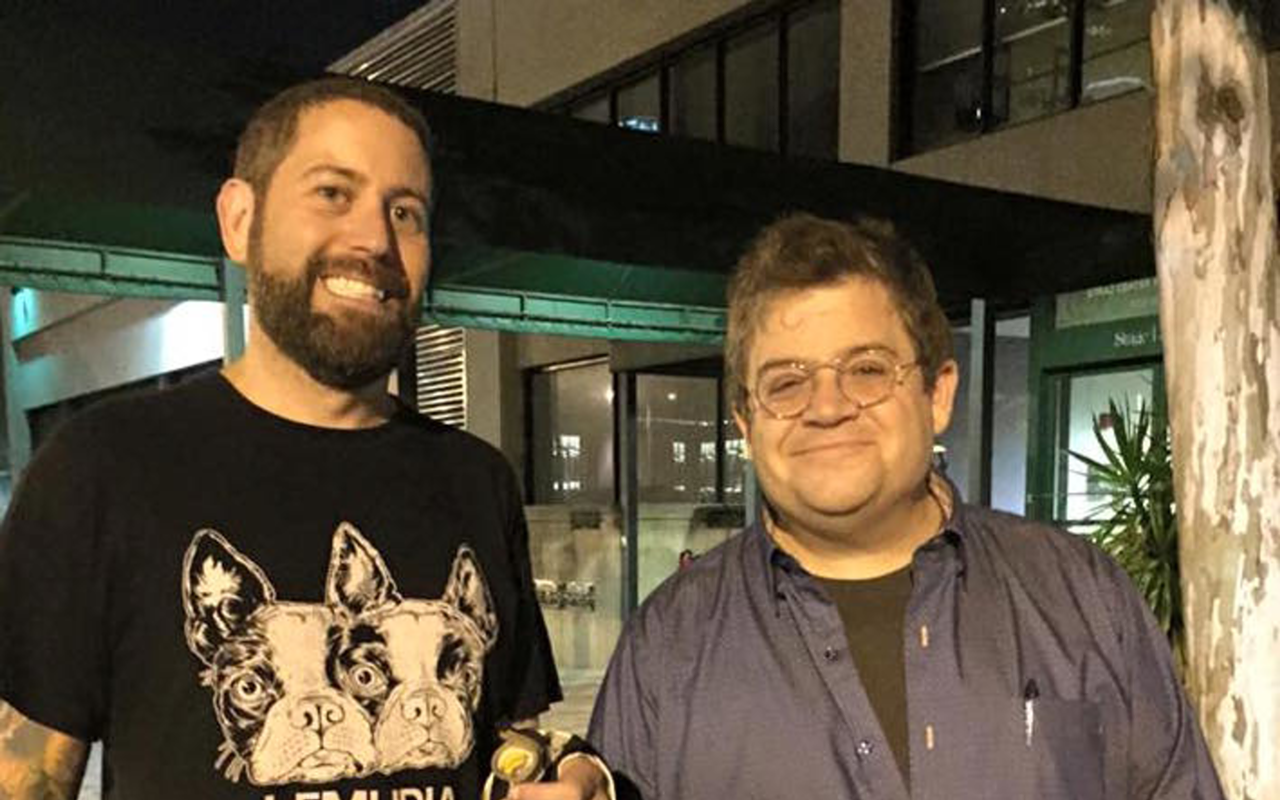 Local musician Andy Stern met Patton Oswalt by the Straz's stage door after Saturday night's show. The headlining comedian, who was posing for photos with all the fans who waitied for him, inquired about Stern's thumb injury.
