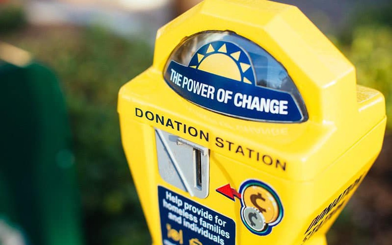 A "Power of Change" donation station, which collects fund that go to St. Petersburg Police Department.