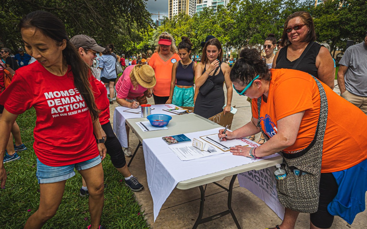 A Moms Demand Action table in St. Petersburg's Straub Park on June 11, 2022.