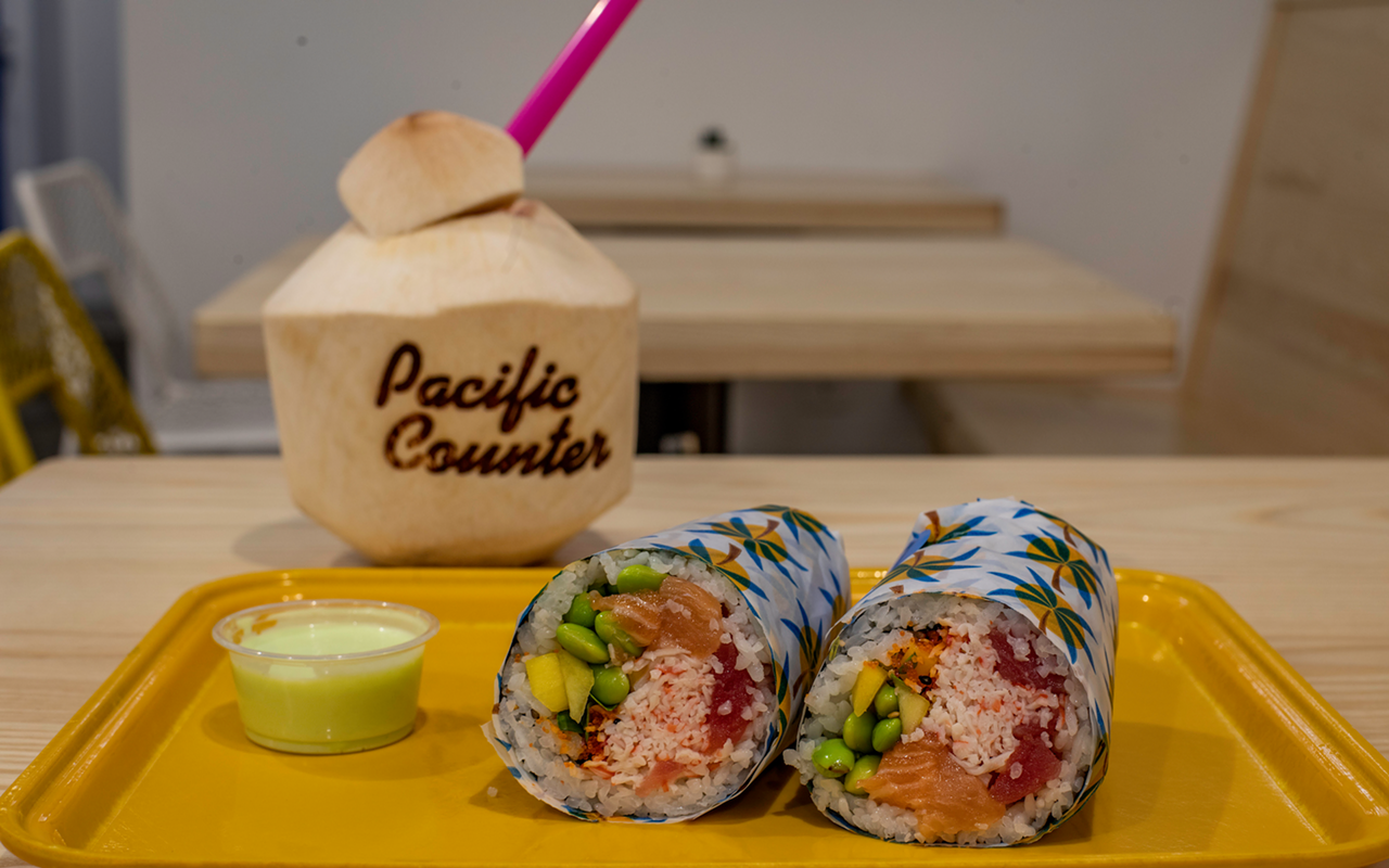 In roll form, Over the Rainbow is stuffed with three proteins: tuna, salmon and krab.