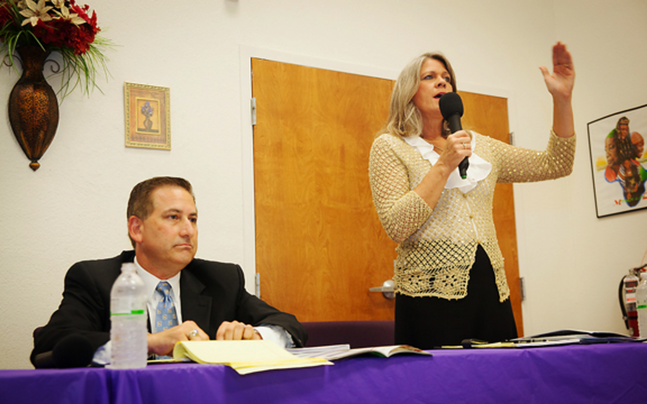 UPS AND DOWNS: The early lead for Ford (seen here at a recent mayoral debate) has subsided, with recent polls showing Kriseman (left) tied with Mayor Foster.