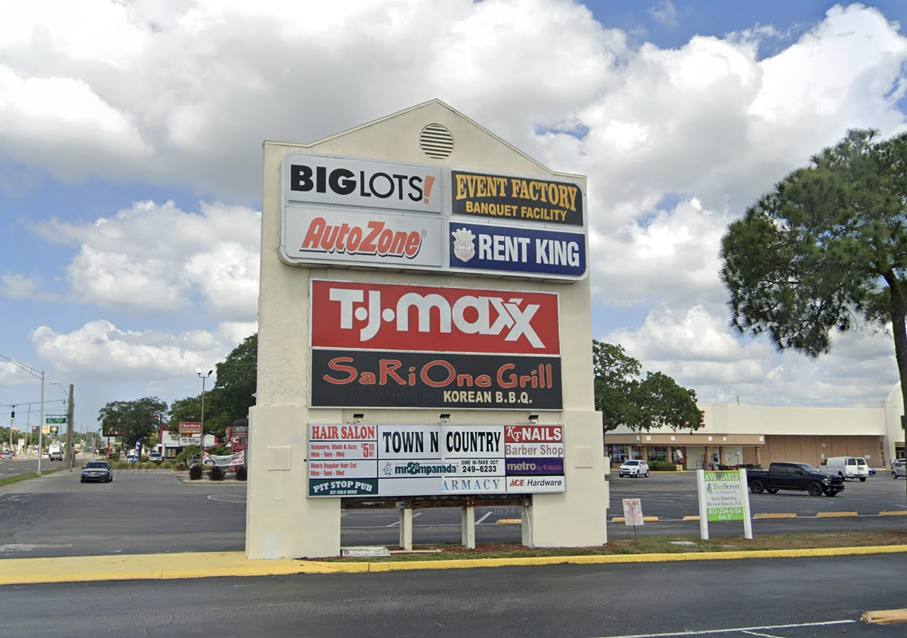 Town 'N' Country Plaza
Plaza Roster Highlights: SaRiOne B.B.Q, Mr. Empanada, Big Lots, Pit Stop Pub, T.J. Maxx
SaRiOne and Mr. Empanada are strong enough to get this plaza on the list. But this strip mall also has a good little dive bar, a T.J. Maxx and roller skating haven Skateworld of Tampa is right across the street. 
7501 W Hillsborough Ave, Tampa