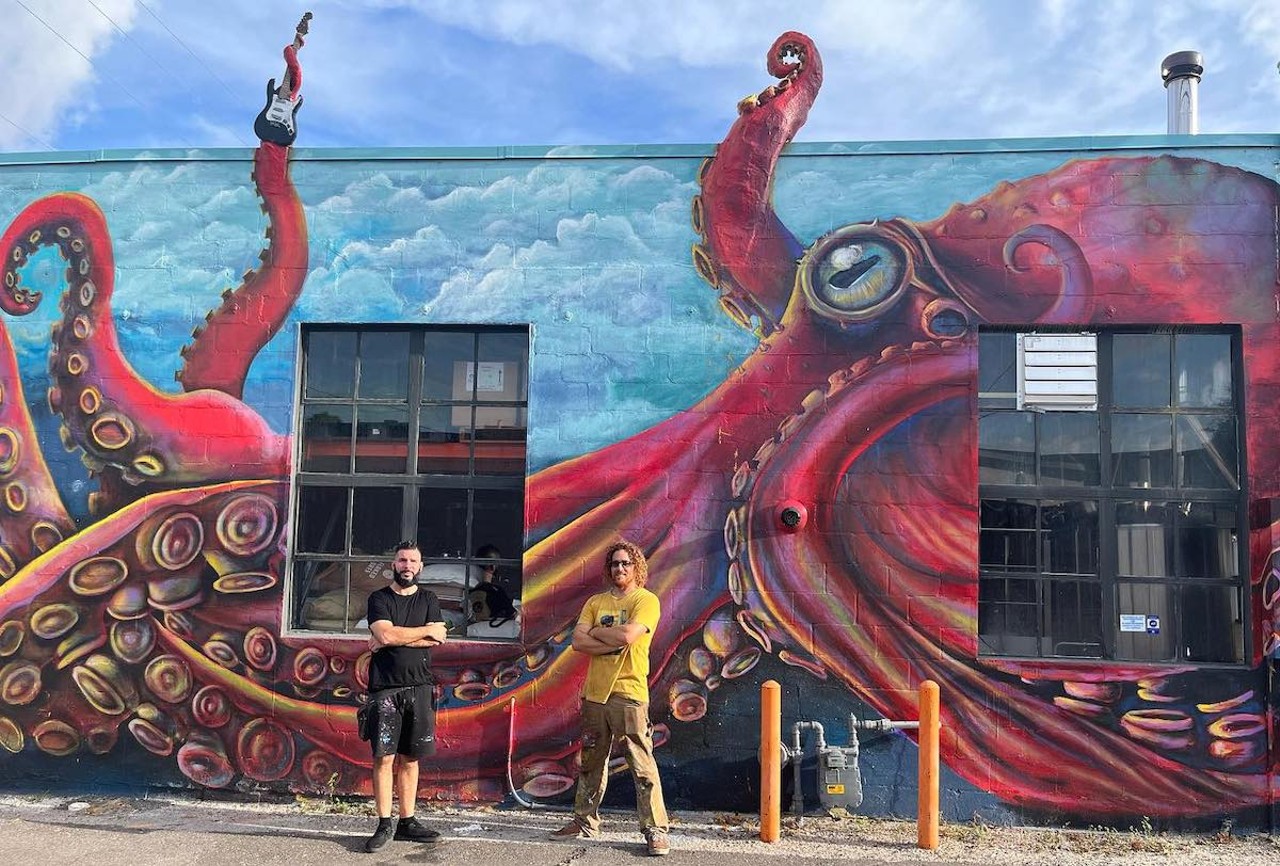 Cage Brewing is now a gigantic octopus, and we love it
2001 1st Ave. S, St. Petersburg
Marcolina’s Fine Arts Gallery artists Blake Emory and Guillo Perez III covered Cage Brewing in a giant octopus in August 2023. Part mural-part sculpture, Emory and Perez III’s octopus tentacles extend beyond the brewery walls, reaching the sky.Photo via Marcolina’s Fine Arts Gallery/Facebook