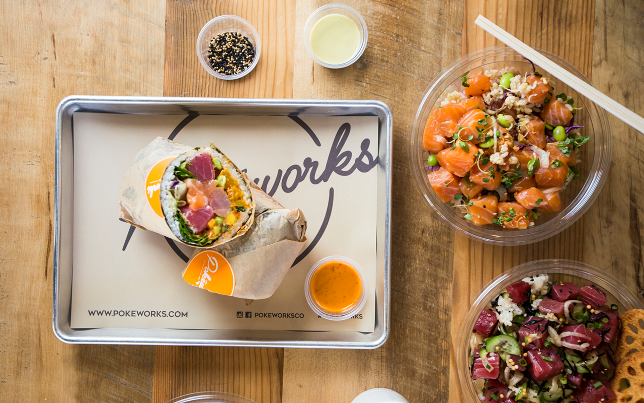 Pokéworks offers a customizable menu of create-your-own poke burritos, bowls and salads.