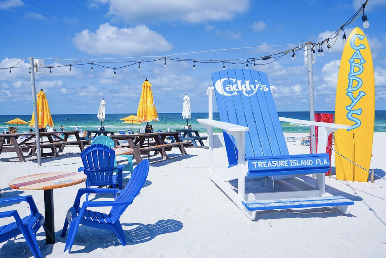 Caddy’s Treasure Island
9000 W Gulf Blvd., Treasure Island. 727-360-4993
Private cabanas on the side of the underrated Treasure Island will help you soak up the sun in luxury. Cool down with a boozy slush or sit back with an order of Caddy’s Beach Nachos. 
Photo via Google Maps