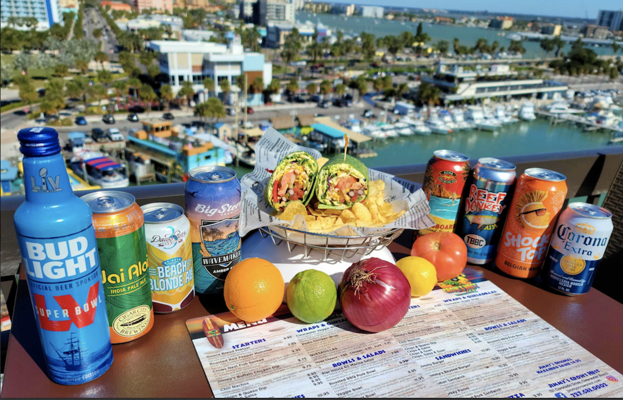 Jimmy’s Crows Nest
101 Coronado Dr., Clearwater Beach, 727-683-0002
Towering high above the trademark Pier 60 in Clearwater, a reptilian mascot welcomes guests with $15 “punch buckets” and mahi mahi fish spread. 
Photo via Jimmy’s Crows Nest Website