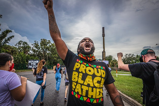 Protesters march from USF to police precinct no. 2 in Tampa, Florida on August 29, 2020.