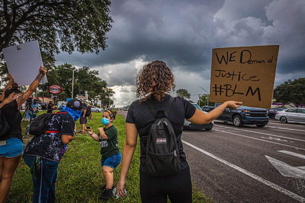 Protesters at the corner of 56th Street and Fowler Avenue in Tampa, Florida on August 28, 2020.