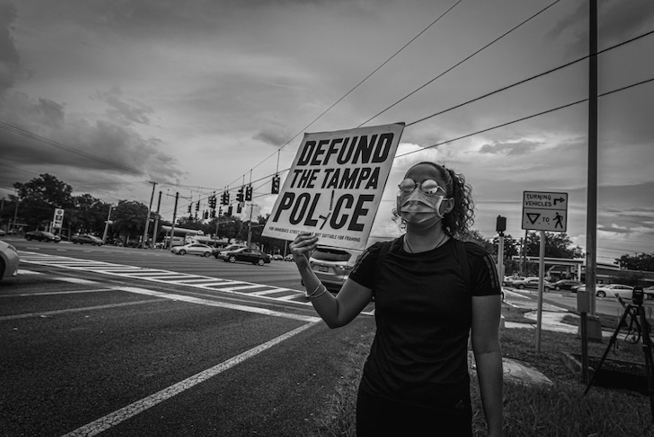 Protesters at the corner of 56th Street and Fowler Avenue in Tampa, Florida on August 28, 2020.