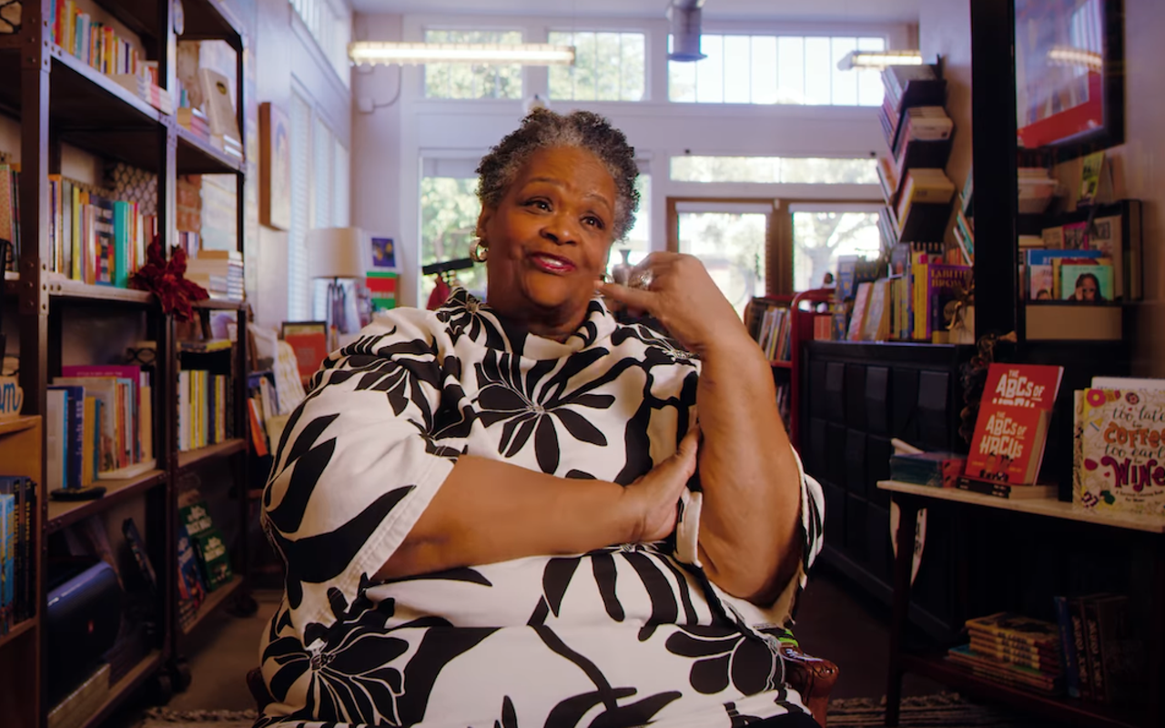 Gwen Henderson in a video promoting the Black English bookstore in Tampa, Florida.