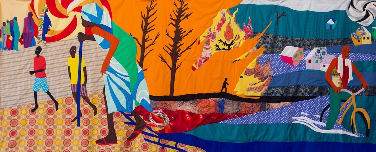 Christopher Myers (American, b. 1974)
How to Name a Famine, a Fire, a
Flood
, 2019
Appliqué fabric
96 x 240 inches
Jorge M. Pérez Collection, Miami