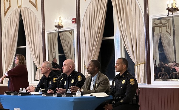 Tampa Police Chief Lee Bercaw (second from left) at Centro Asturiano in Ybor City, Florida on Nov. 14, 2023.