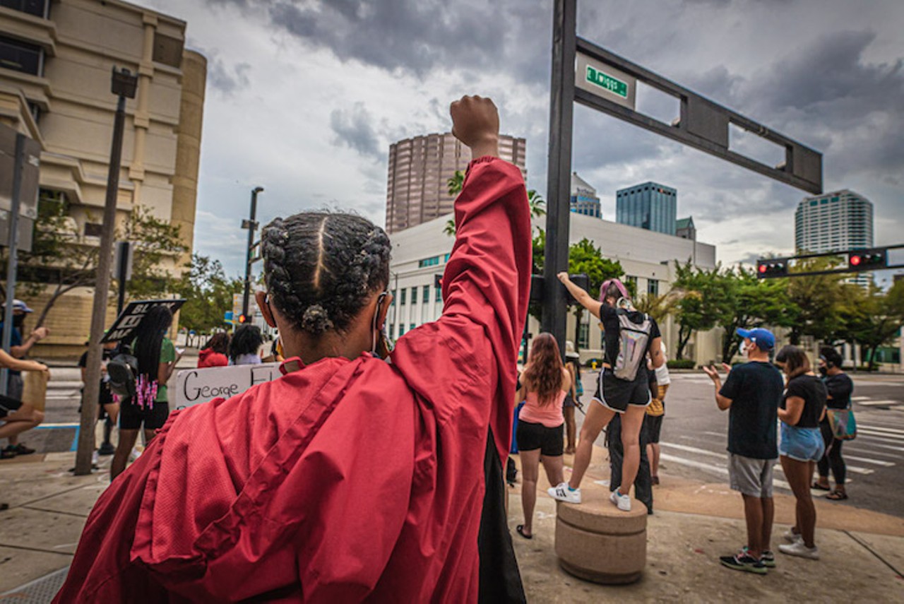Tampa protesters mark 100 days of action by marching through Armature Works and downtown