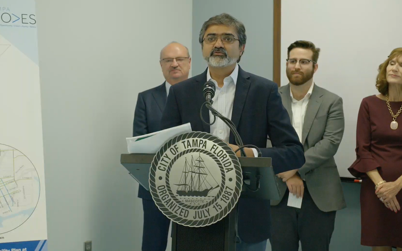 City of Tampa Mobility Director Vik Bhide speaks to reporters at MacFarlane Park's Barksdale Center in Tampa, Florida on July 18, 2023.