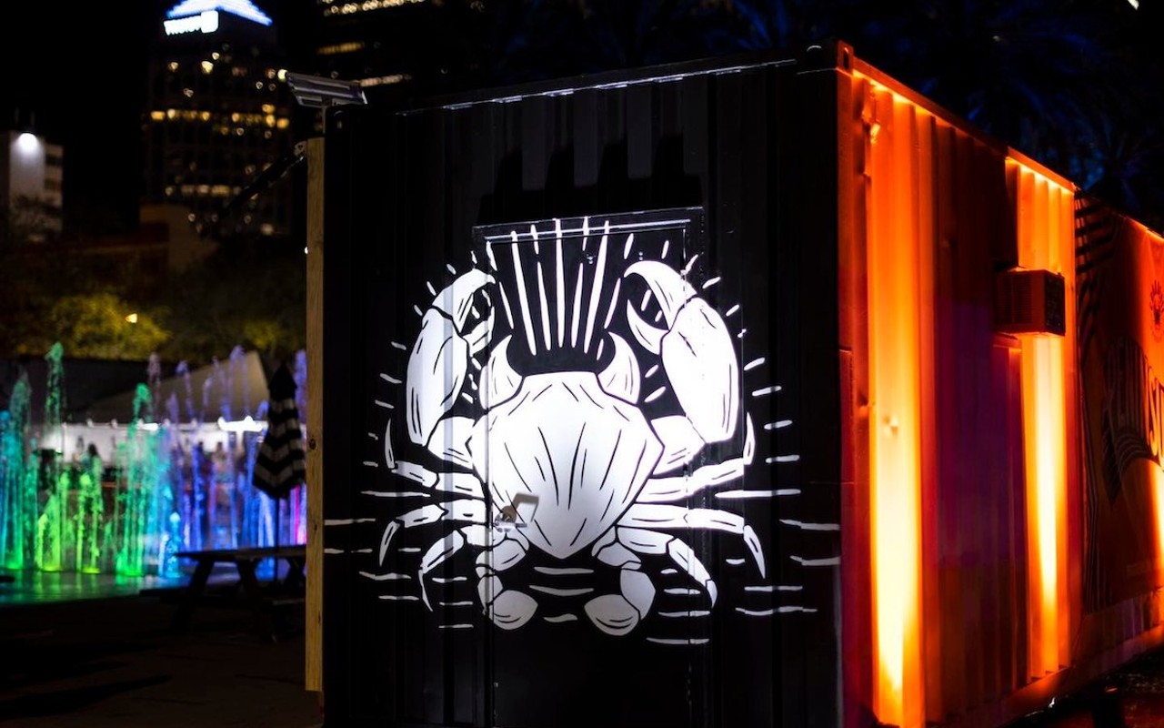 A Cran Devil pop-up shipping container immersive art installation at Curtis Hixon Waterfront Park in Tampa, Florida.