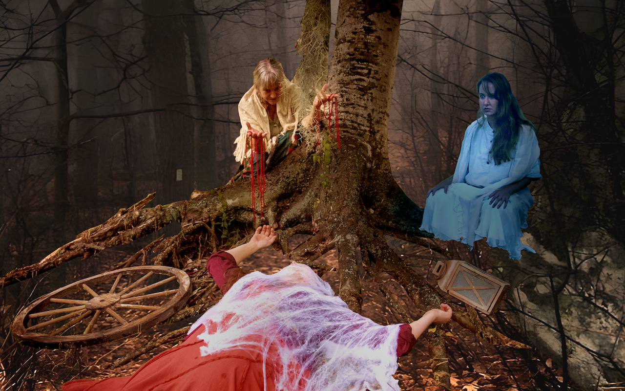 (L-R) Caroline Jett (Granny Binding), Karena Stanley (Lily Ester) and on the ground is Cheynne De Barros (Mary Larkin).