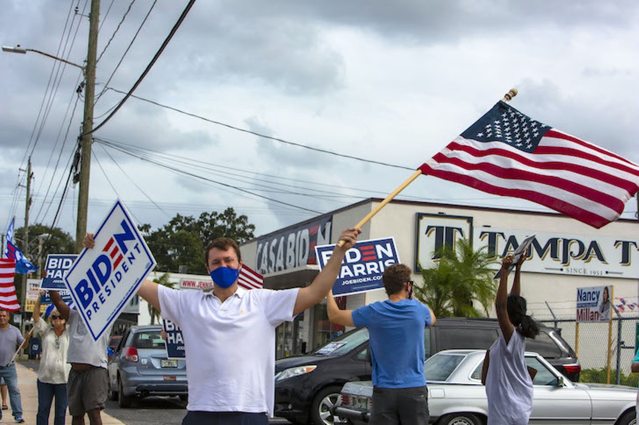 Tampe&ntilde;os celebrated the Biden-Harris win outside Casa Biden in West Tampa